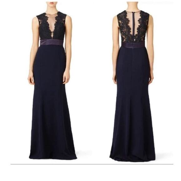 Theia Women´s Blue Dramatic Lace Neck Formal Evening...
